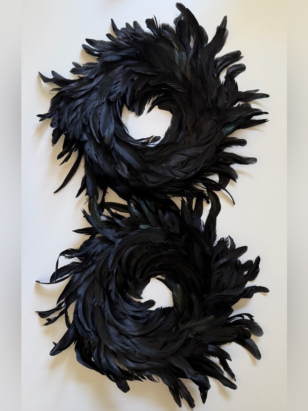 2 Black Feather Wreaths Halloween Decorations Pair